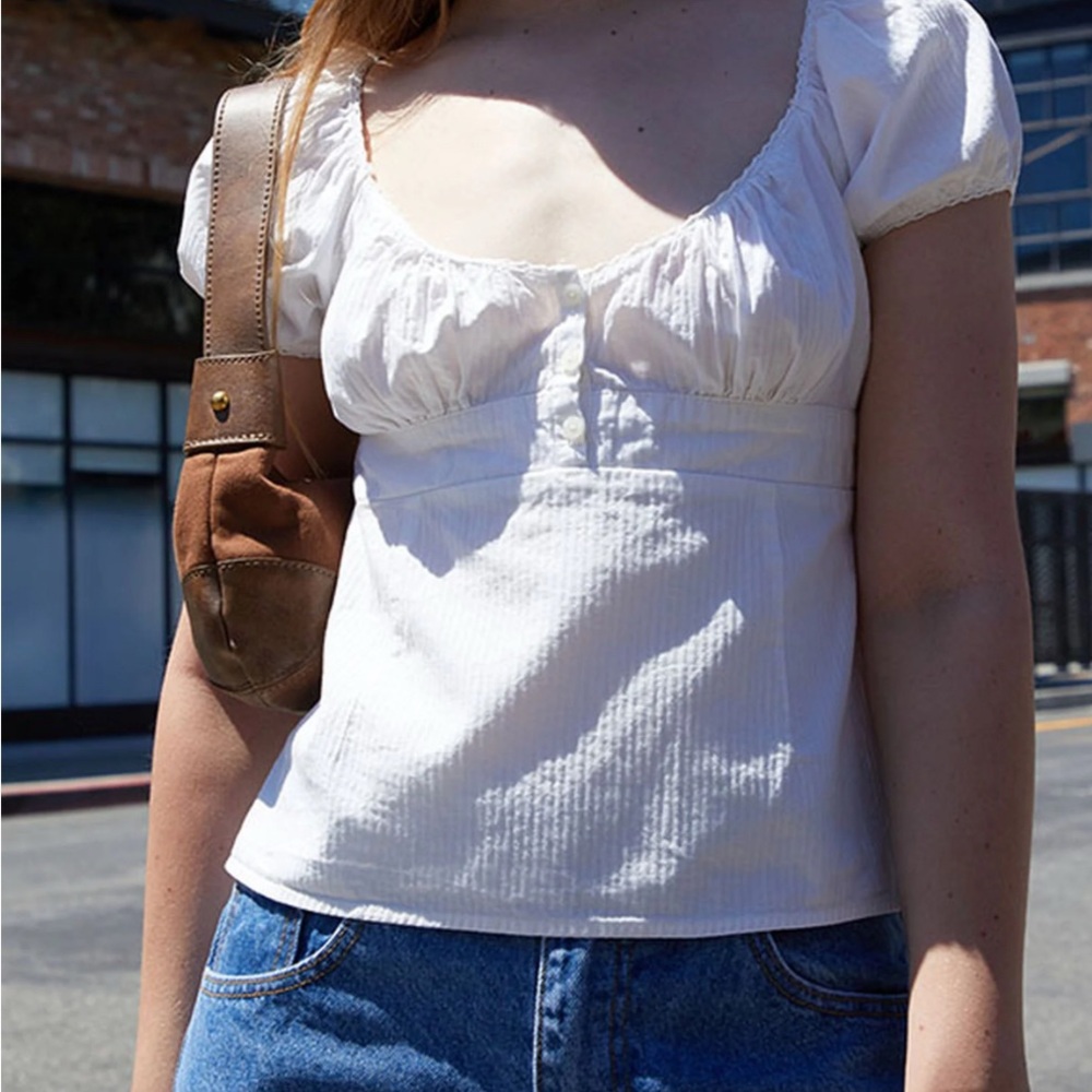 Brandy Melville White Puff Sleeve Blouse